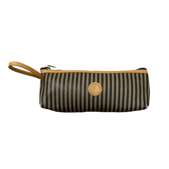 Vintage FENDI Pequin Cosmetic Make Up Long Bag Brown Striped - Picture 1 of 10